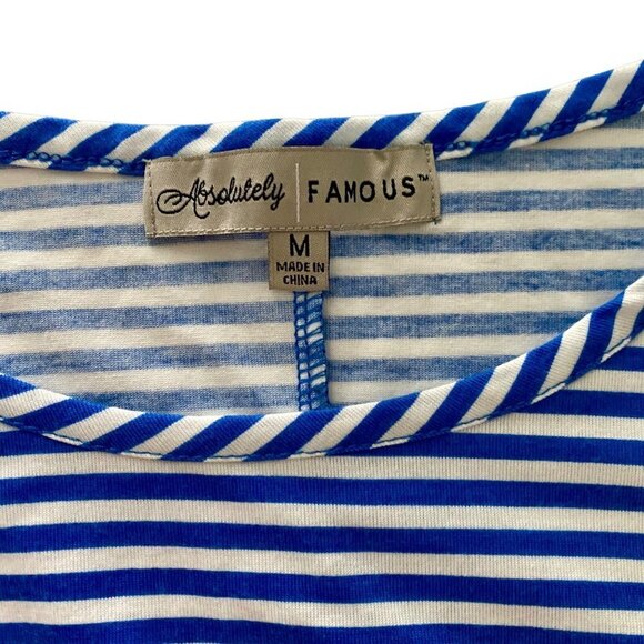 Absolutely Famous Short Sleeve Blue White Top with Front Tie Women's Medium - Picture 5 of 7